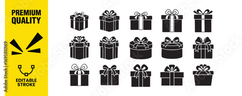 Collection of gift boxes set of different shapes and sizes present boxes with ribbons and bows vector illustration of surprise packages for holidays
