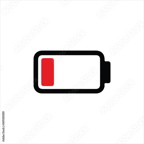 Battery Icon Showing Low Charge Level on White Background low battery power