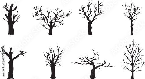 Tree Outline Vector – Hand Drawn Forest, Nature Symbol, Minimal Black and White Tree Silhouette Doodle Clipart Illustration