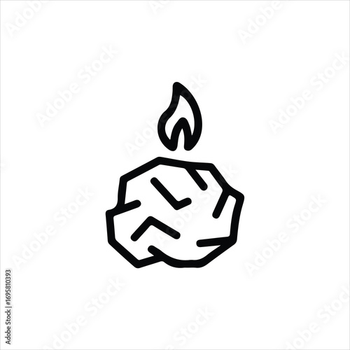 Hand Drawn Black Outline of Crumpled Paper Ball on Fire Icon flame