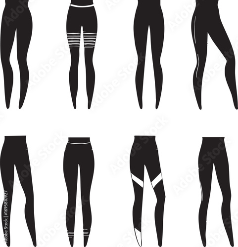 Leggings vector set: black leggings silhouette designs for fashion and sportswear eps