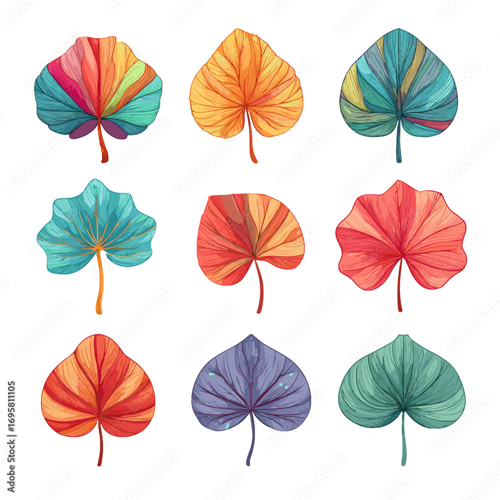 Obraz premium Colorful Autumn Lotus Leaves Illustration Capturing Nature's Elegance and Beauty