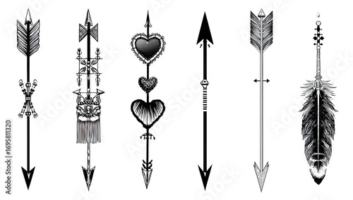 Six stylized arrows with decorative elements