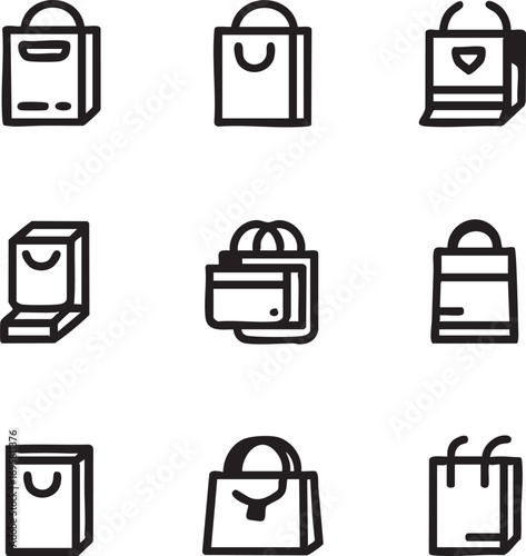 Shopping bags icons vector set: retail, purchase, and gift bag designs eps silhouette