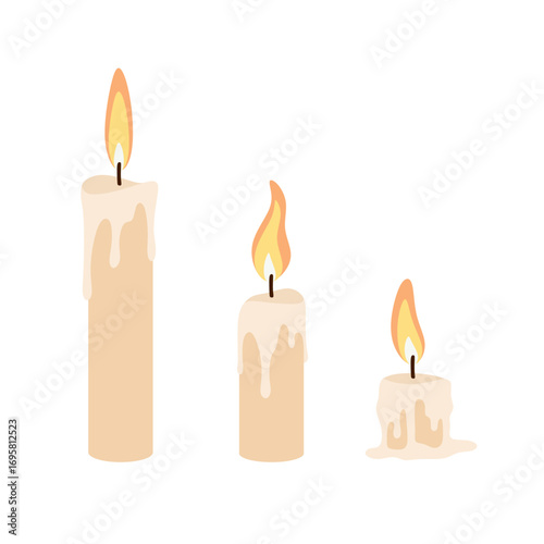 Three decorative candles with flames