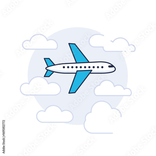 Airplane Flying Above Clouds: Travel Vector Illustration passenger fluffy