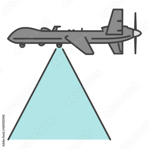 上空から監視する軍用のプロペラ無人偵察機・無人航空機（UAV・無人機）