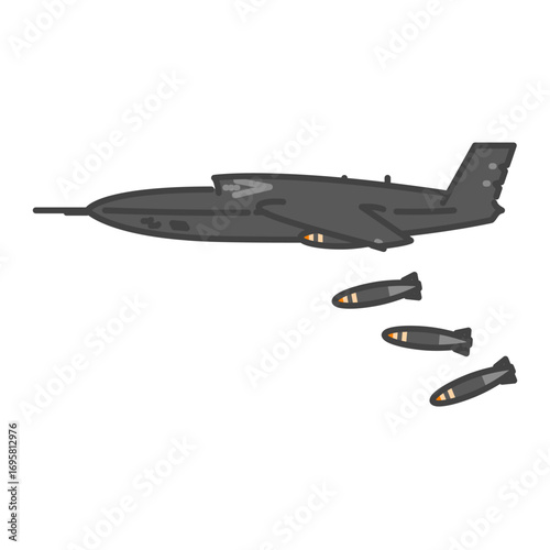 爆弾を投下する軍用のジェット無人偵察機・無人航空機（UAV・無人機）