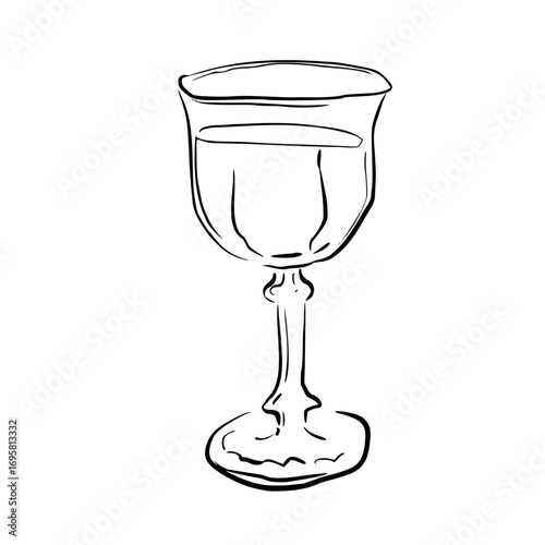 Elegant vintage wine glass. Vector whimsical quickly sketch line art illustration in romantic Victorian style for wedding designs, celebration decor, dining projects, posters, prints, invitations.