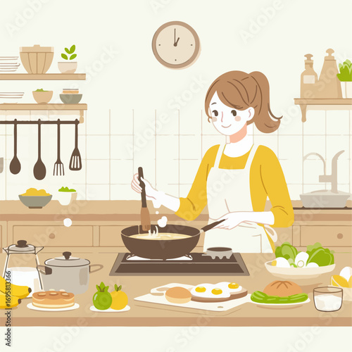 young woman cooking in kitchen