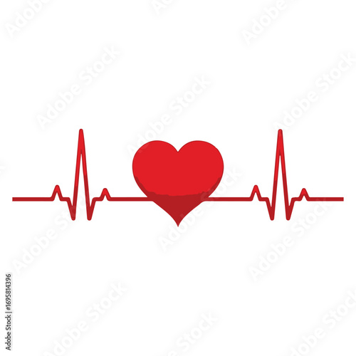 Heartbeat, heart rhythm with love shape one line. red heart symbol for healthcare, medical design. vector illustration on transparent background.