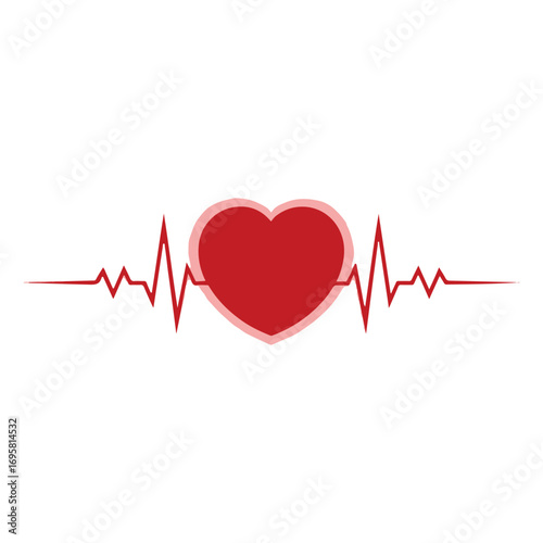 Heartbeat, heart rhythm with love shape one line. red heart symbol for healthcare, medical design. vector illustration on transparent background.
