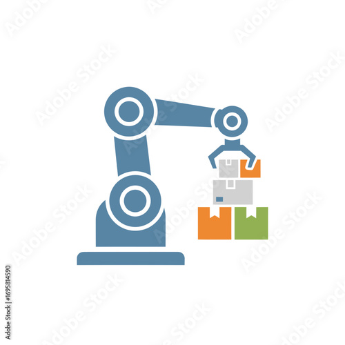 Modern robotic arm precisely places boxes in automated warehouse fulfillment center operations