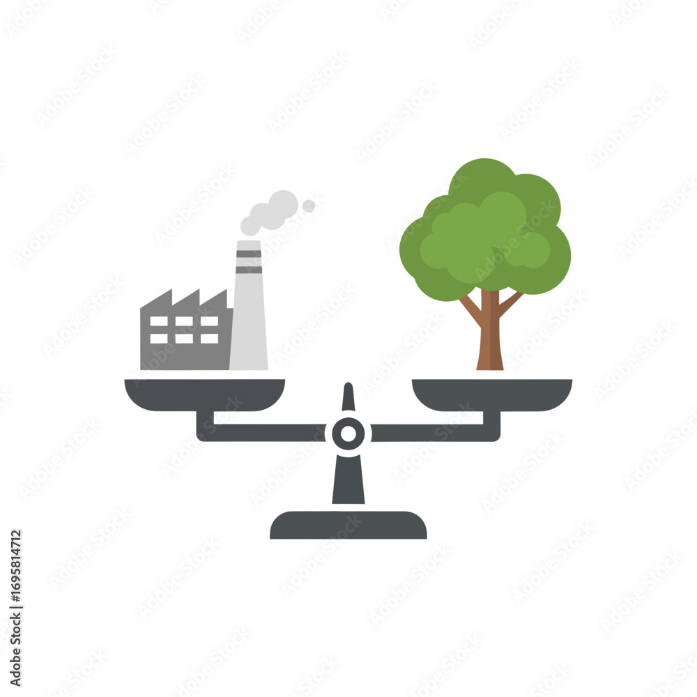 Naklejka premium Balancing industrial progress with environmental preservation on a vintage scale illustration