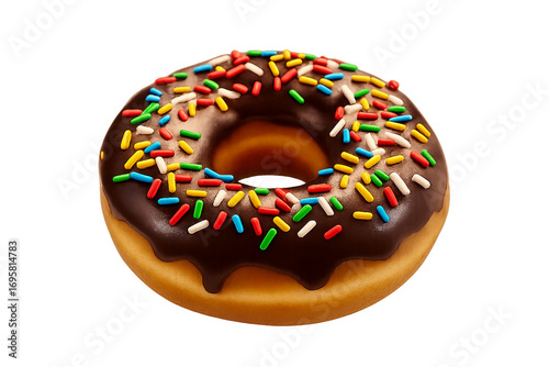 
Isolated Glazed Donut with Colorful Sprinkles on Transparent Background, Realistic PNG Food Illustration