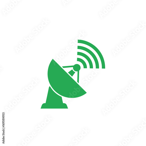 Modern satellite dish broadcasting signals with vibrant green waves symbolizing communication and technology