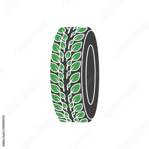 Eco friendly tire with green leaf tread pattern for sustainable automotive solutions