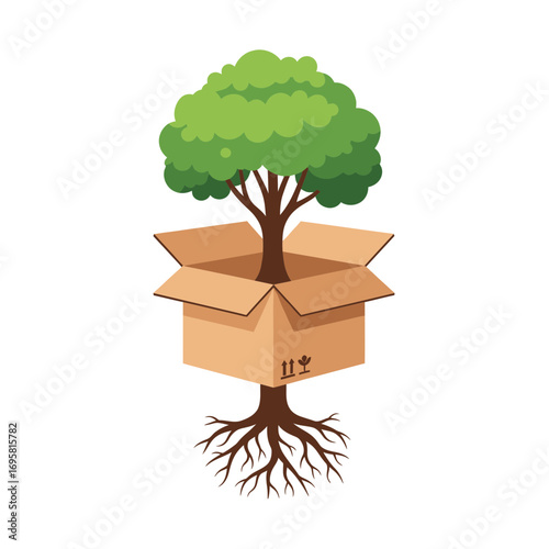 Nurturing growth and development from humble beginnings with a resilient tree and open box