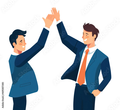 businessmen high five, blue suits, white background clip art preview