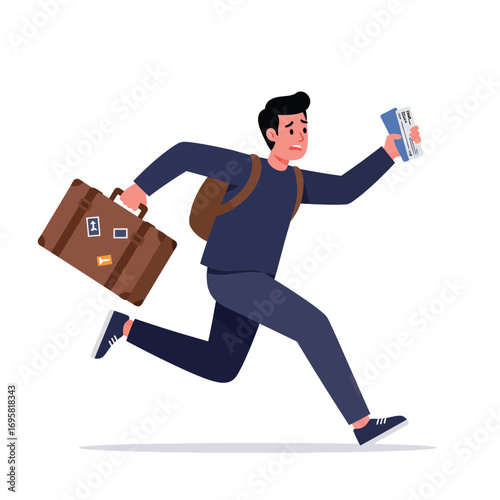 Stressed Traveler Running to Catch Flight hurrying carrying concept airport