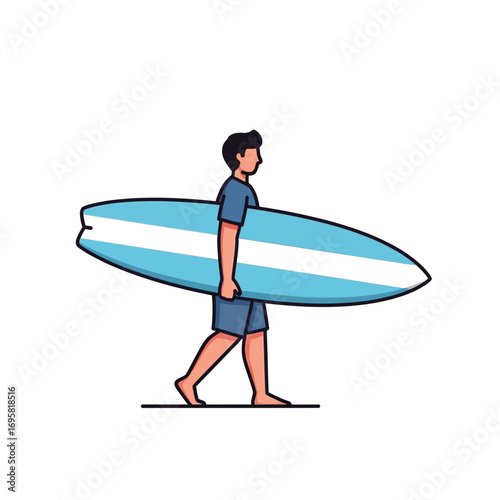 Summer Surf Trip: Surfer Walking with Board along themed project surfing