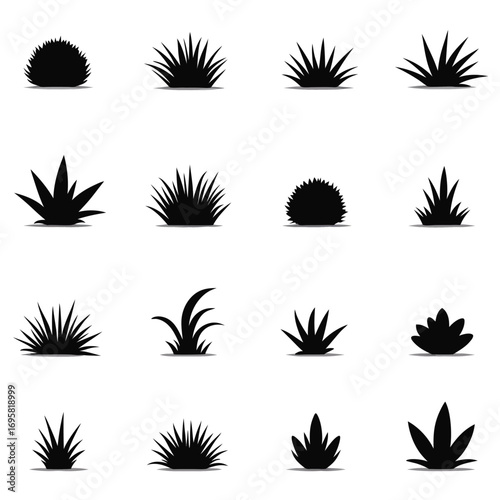 Assorted Black Silhouette Grass and Plant Icons nature