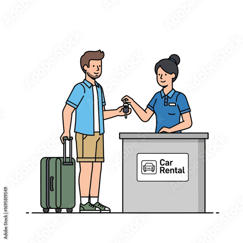 Traveler Receiving Car Keys at Rental Counter concept tourist