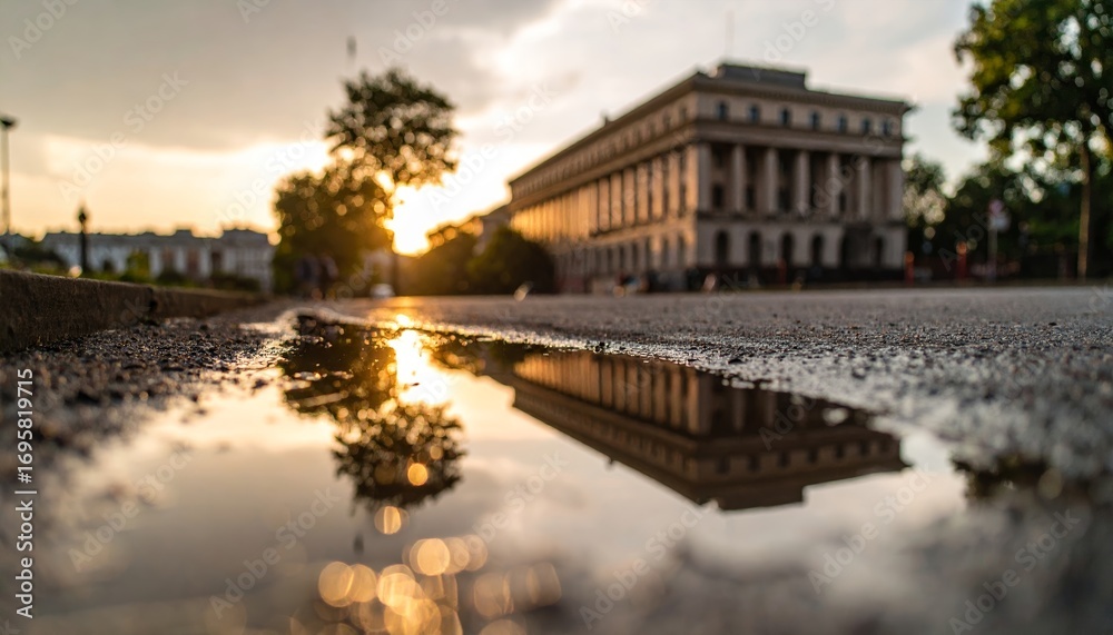 Fototapeta premium vibrant mural Reflected in Puddle at Sunset