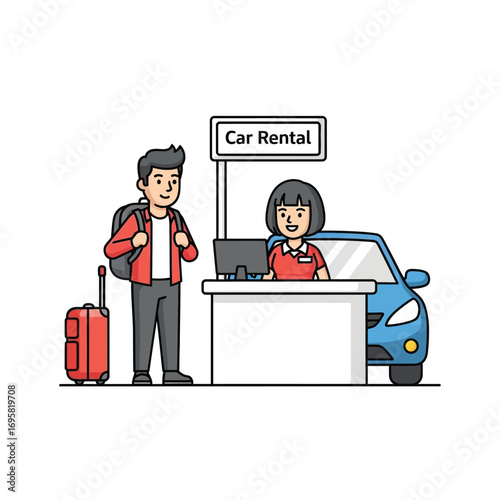 Traveler Renting a Car at Airport Counter assist customer their rental