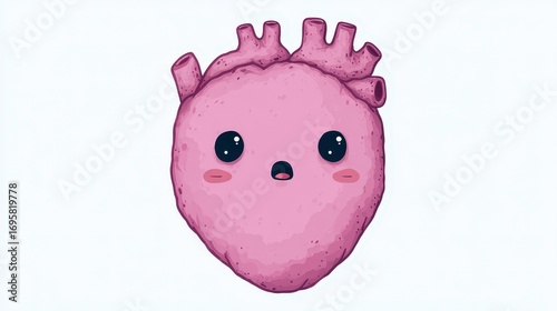 Cartoon Style Human Heart with Cute Face Vector Illustration