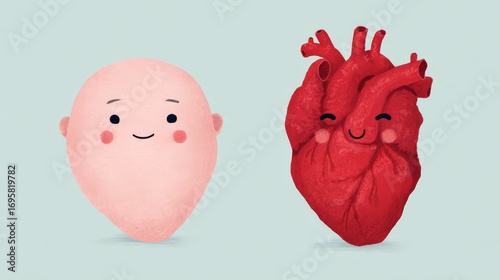 Cute Cartoon Style Human Heart and Face Illustration