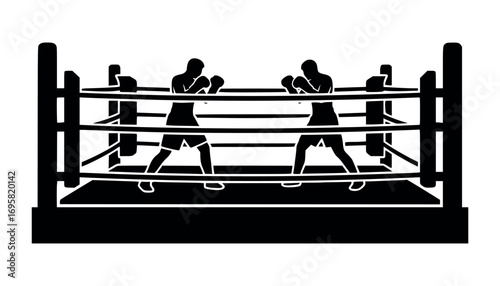 Vector art of silhouette of two boxers facing each other in a boxing ring