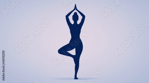 Silhouette of Person in Tree Pose Yoga Against Minimalist Background