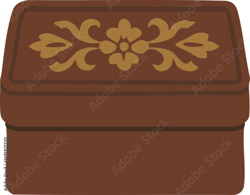 Ornate wooden chest with floral carving on lid