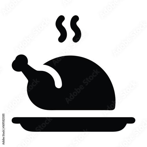 Hot roasted chicken dish icon silhouette deliciously cooked meal ready to serve culinary symbol