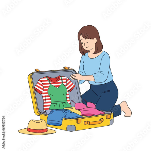 Woman Packing Suitcase for Vacation Travel yellow blog article website