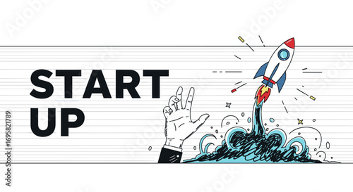 Creative launching a new business venture with a rocket symbolizing growth and innovation