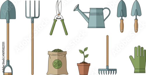 Essential gardening tools for planting and nurturing plants in the garden