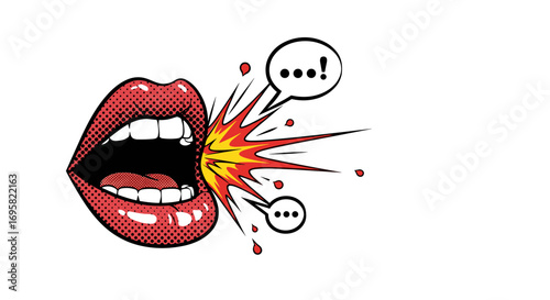 Explosive communication a mouth speaking out loud with bold comic book style visuals