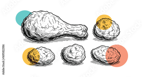 Delicious crispy fried chicken pieces a hand drawn illustration style food art