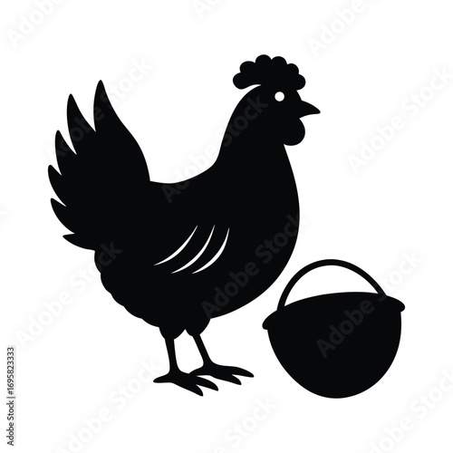 Silhouette of a chicken standing next to a basket farm animal domestic fowl countryside scene organic farming