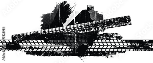 Vector Print Textured Tire Track . Design Element . Car tread silhouette . Mud splash grunge tire texture. Tyre track banner .