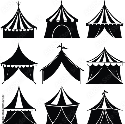 Black Silhouette Circus Tents and Pavilions vector illustration
