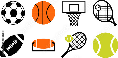 Collection of diverse sports equipment icons for active lifestyle and athletic pursuits