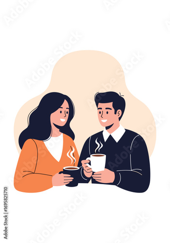 Cozy couple enjoying warm drinks together on a peaceful afternoon break