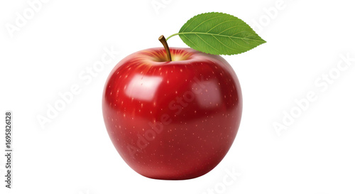 Single red apple with leaf