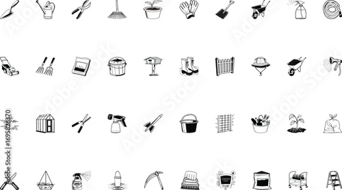 Garden tools and supplies icons watering