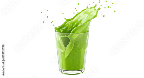 PNG Invigorating green smoothie splashing dynamically from glass, promising fresh taste and healthy lifestyle, perfect for vibrant summer promotions isolated on white background