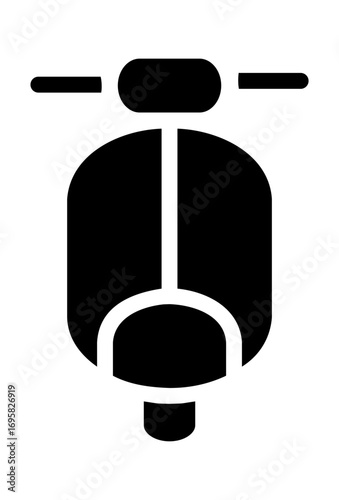 Classic scooter icon, viewed from the front, simple black silhouette.
Stylized moped graphic, minimalist design, depicting a retro vehicle.
Vintage scooter symbol, clean lines, representing an old-sch
