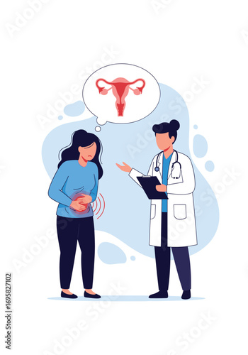 Doctor consults patient experiencing abdominal pain discussing uterine health and reproductive wellness concerns